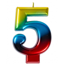 Свеча -цифра "5" Радуга металлик 8см/V